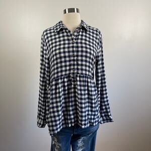 American Eagle • Plaid Flannel Babydoll Peplum Long Sleeve
